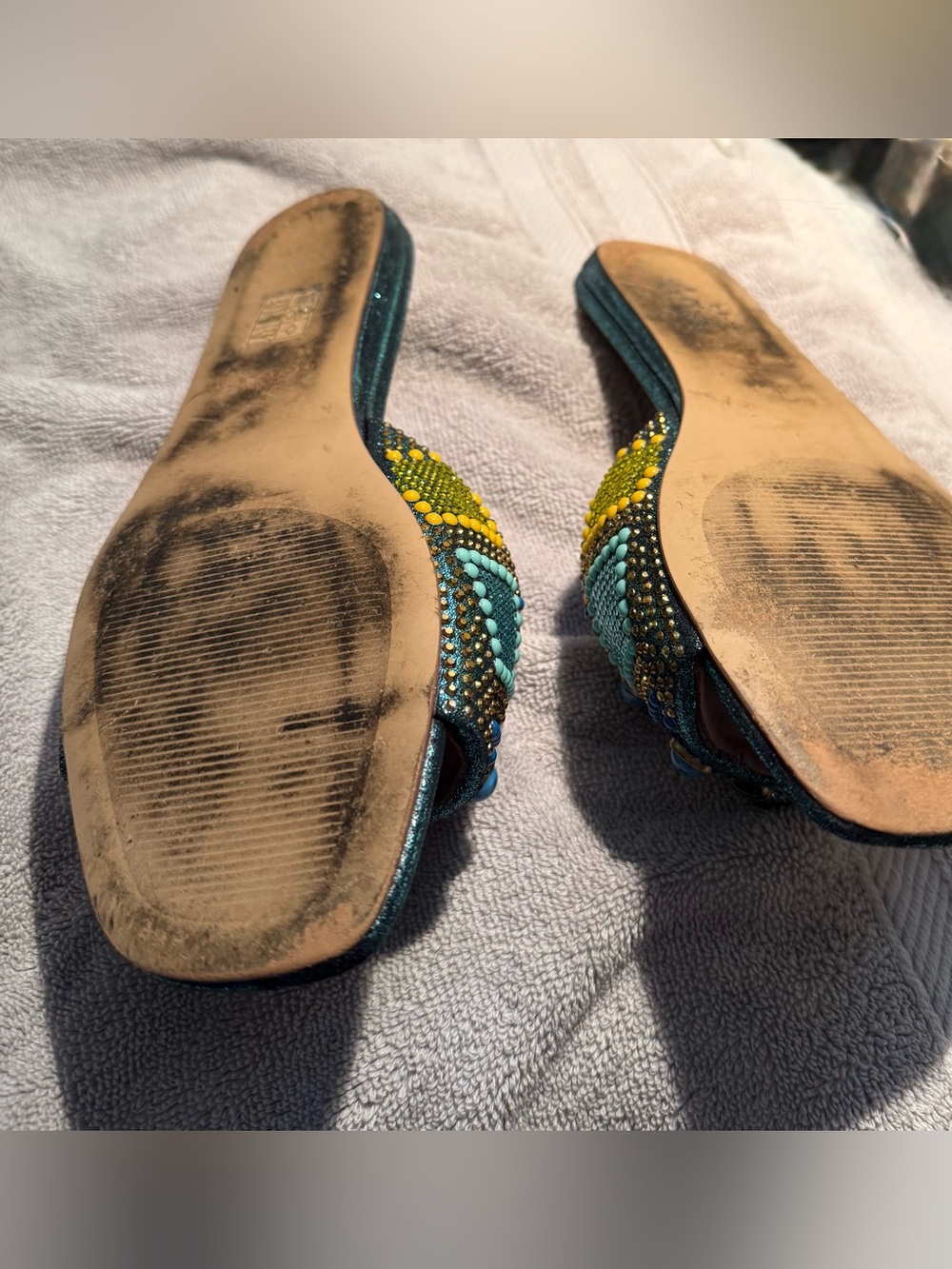 Kurt Geiger Teal Multicolor Jeweled Slide Sandals - Picture 5 of 5